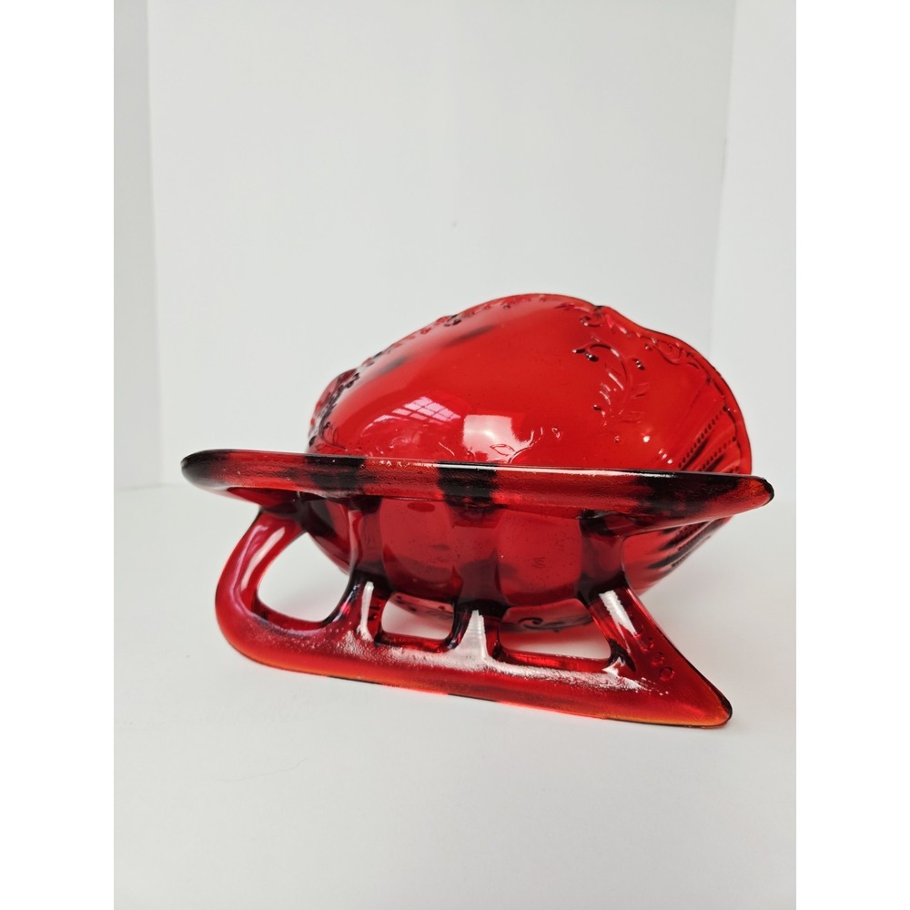 Mosser Glass Large Christmas red glass sleigh 9" centerpiece display - Picture 5 of 6